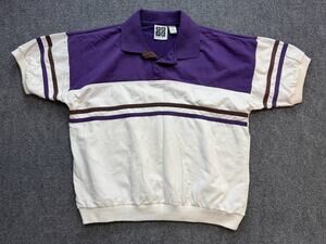 Vintage Active Wear Colorblock Polo Shirt Men's Size L Purple White Taiwan